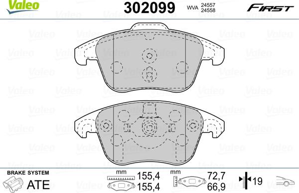 Valeo 302099 - Тормозные колодки, дисковые, комплект parts5.com