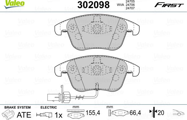 Valeo 302098 - Тормозные колодки, дисковые, комплект parts5.com