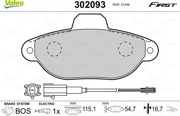 Valeo 302093 - Тормозные колодки, дисковые, комплект parts5.com