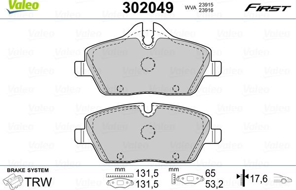 Valeo 302049 - Тормозные колодки, дисковые, комплект parts5.com