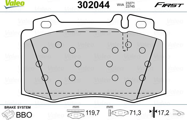 Valeo 302044 - Тормозные колодки, дисковые, комплект parts5.com