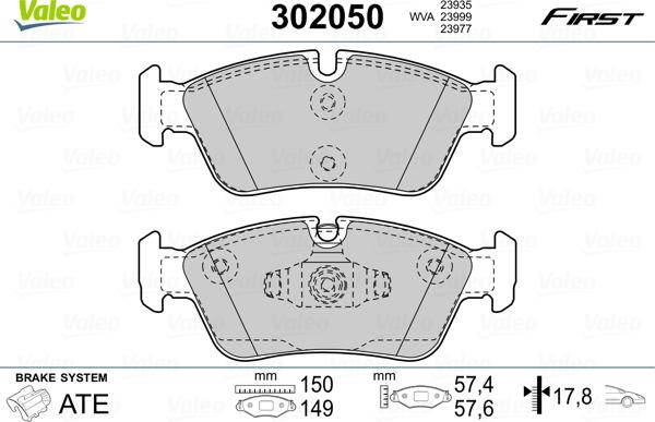 Valeo 302050 - Тормозные колодки, дисковые, комплект parts5.com