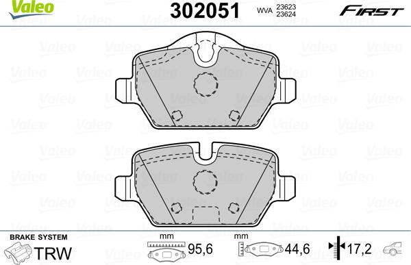 Valeo 302051 - Тормозные колодки, дисковые, комплект parts5.com