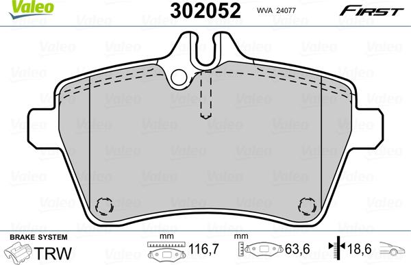 Valeo 302052 - Тормозные колодки, дисковые, комплект parts5.com