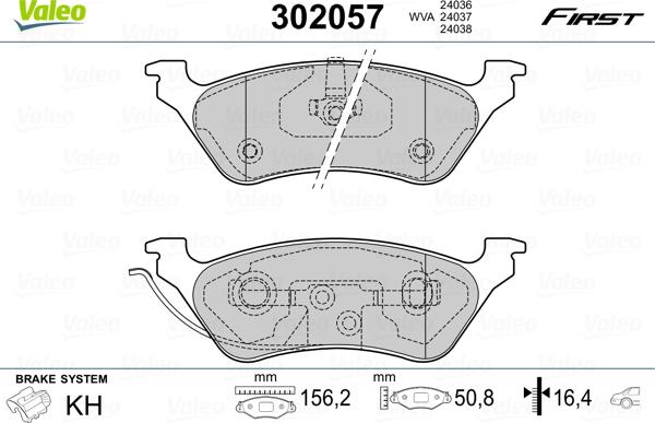 Valeo 302 057 - Тормозные колодки, дисковые, комплект parts5.com