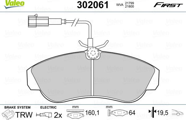 Valeo 302061 - Тормозные колодки, дисковые, комплект parts5.com