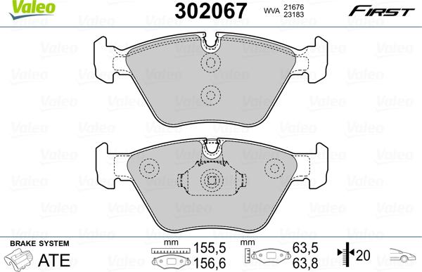 Valeo 302067 - Тормозные колодки, дисковые, комплект parts5.com