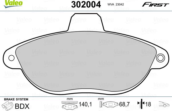 Valeo 302004 - Тормозные колодки, дисковые, комплект parts5.com