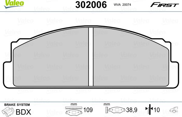 Valeo 302006 - Тормозные колодки, дисковые, комплект parts5.com