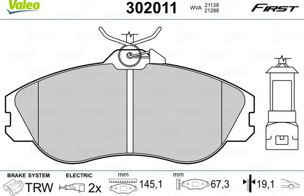 Valeo 302011 - Тормозные колодки, дисковые, комплект parts5.com