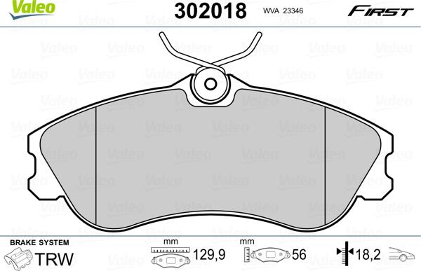 Valeo 302018 - Тормозные колодки, дисковые, комплект parts5.com