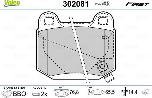 Valeo 302081 - Тормозные колодки, дисковые, комплект parts5.com