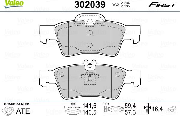 Valeo 302039 - Тормозные колодки, дисковые, комплект parts5.com