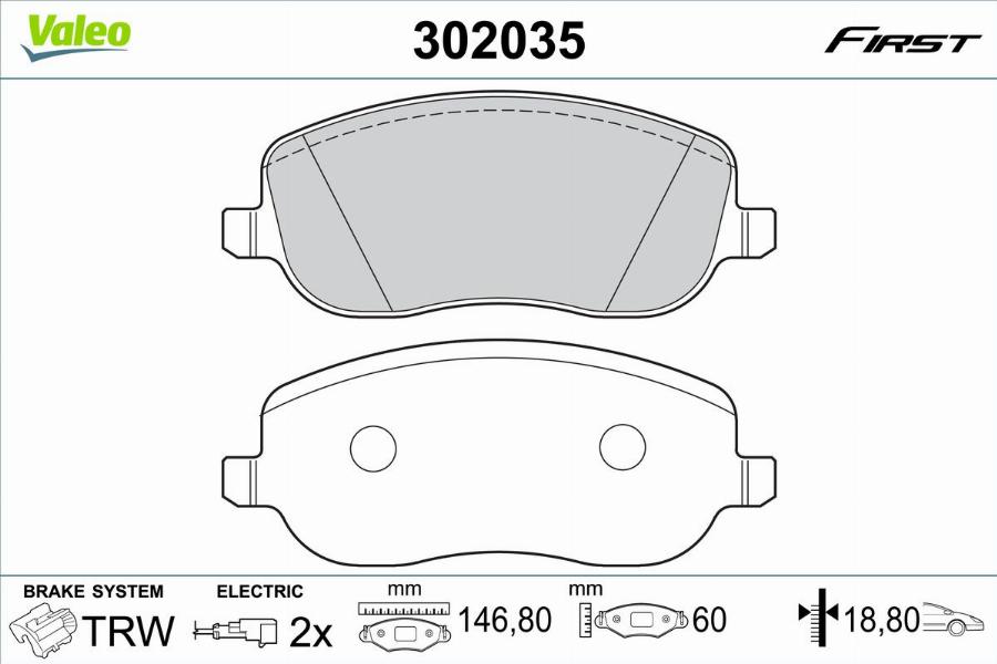 Valeo 302035 - Тормозные колодки, дисковые, комплект parts5.com