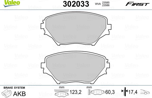 Valeo 302033 - Тормозные колодки, дисковые, комплект parts5.com