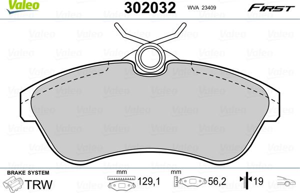 Valeo 302032 - Тормозные колодки, дисковые, комплект parts5.com