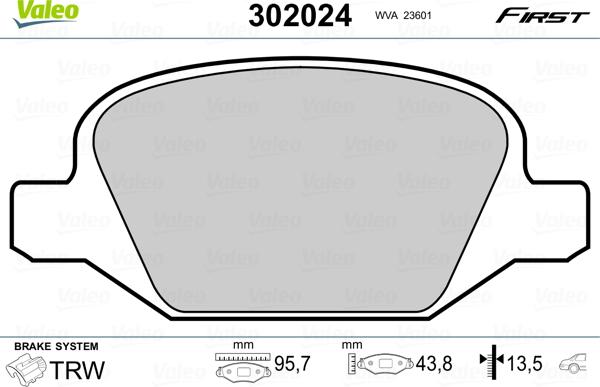 Valeo 302024 - Тормозные колодки, дисковые, комплект parts5.com