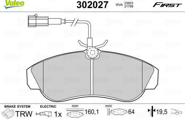 Valeo 302027 - Тормозные колодки, дисковые, комплект parts5.com