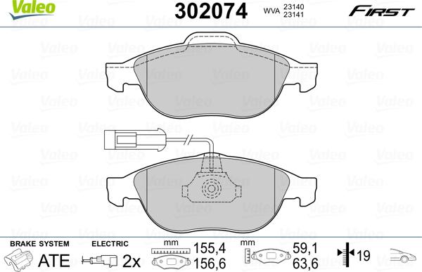 Valeo 302074 - Тормозные колодки, дисковые, комплект parts5.com