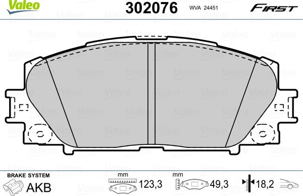 Valeo 302076 - Тормозные колодки, дисковые, комплект parts5.com