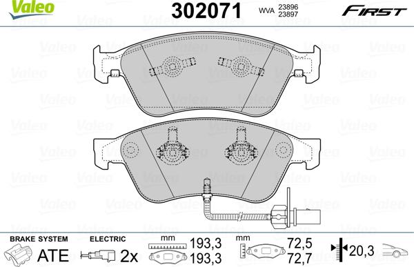 Valeo 302071 - Тормозные колодки, дисковые, комплект parts5.com