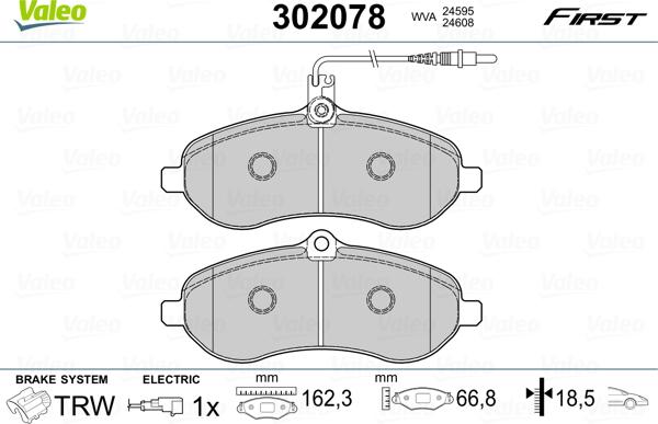 Valeo 302078 - Тормозные колодки, дисковые, комплект parts5.com