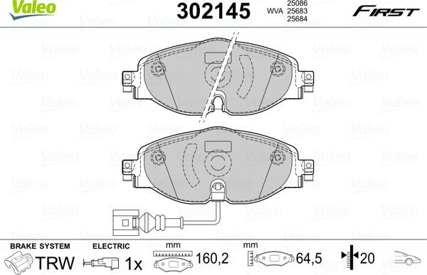 Valeo 302145 - Тормозные колодки, дисковые, комплект parts5.com