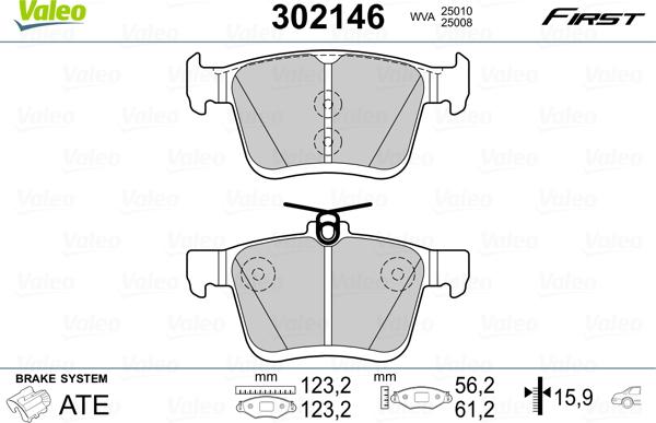 Valeo 302146 - Тормозные колодки, дисковые, комплект parts5.com