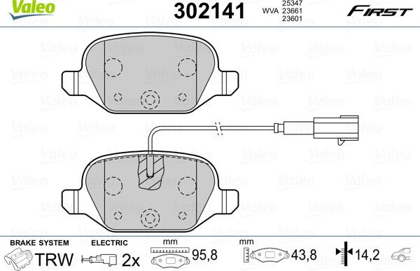 Valeo 302141 - Тормозные колодки, дисковые, комплект parts5.com