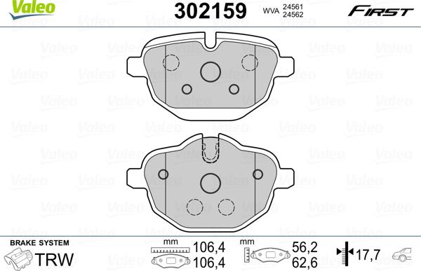 Valeo 302159 - Тормозные колодки, дисковые, комплект parts5.com