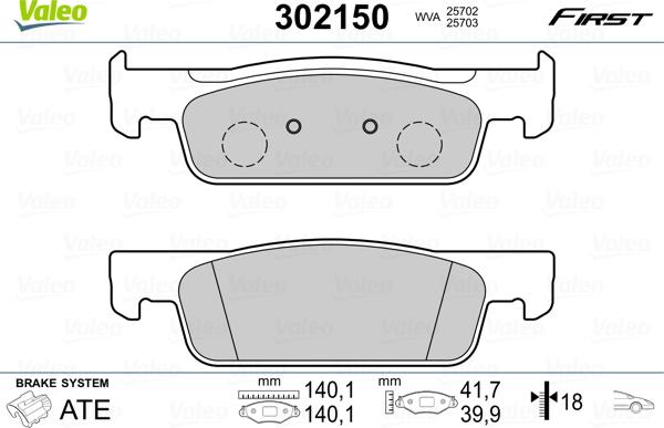 Valeo 302150 - Тормозные колодки, дисковые, комплект parts5.com