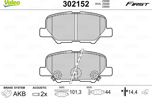 Valeo 302152 - Тормозные колодки, дисковые, комплект parts5.com