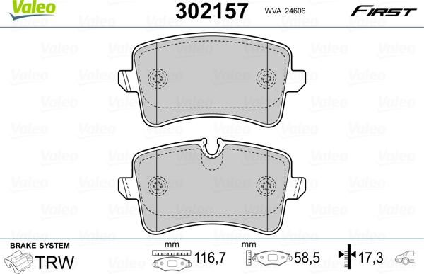 Valeo 302157 - Тормозные колодки, дисковые, комплект parts5.com