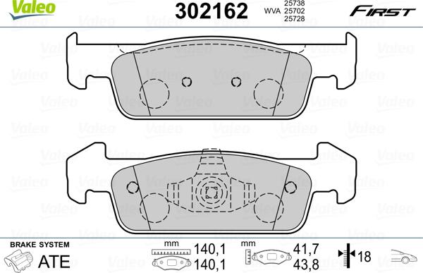 Valeo 302162 - Тормозные колодки, дисковые, комплект parts5.com