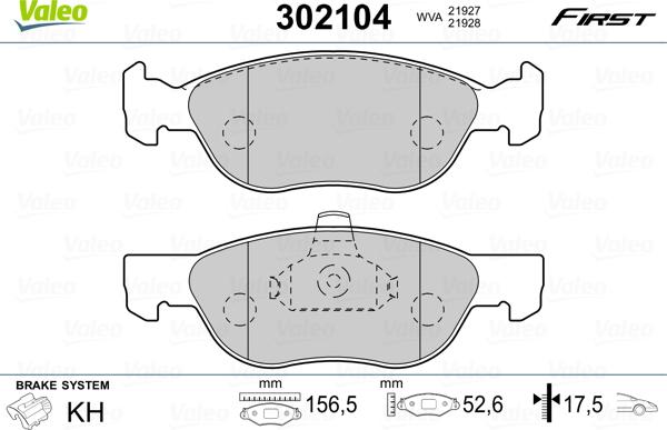 Valeo 302104 - Тормозные колодки, дисковые, комплект parts5.com