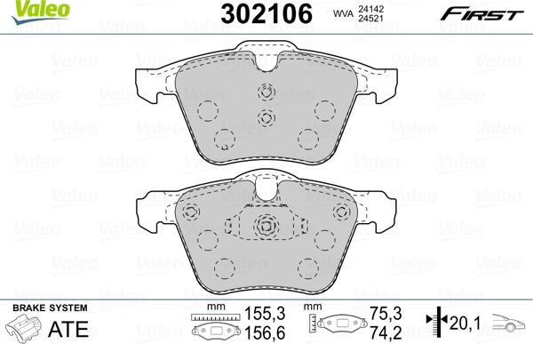 Valeo 302106 - Тормозные колодки, дисковые, комплект parts5.com