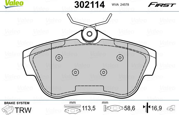 Valeo 302114 - Тормозные колодки, дисковые, комплект parts5.com