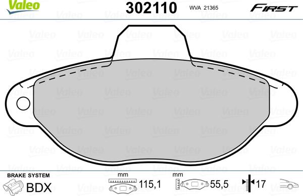 Valeo 302110 - Тормозные колодки, дисковые, комплект parts5.com