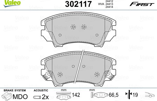 Valeo 302117 - Тормозные колодки, дисковые, комплект parts5.com