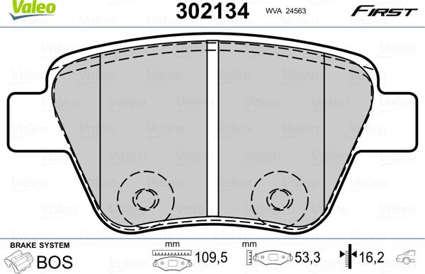 Valeo 302134 - Тормозные колодки, дисковые, комплект parts5.com