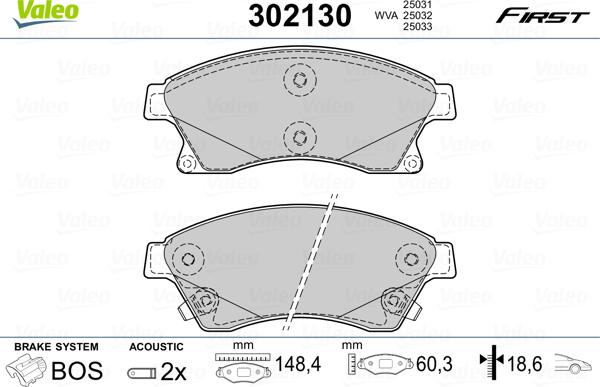 Valeo 302130 - Тормозные колодки, дисковые, комплект parts5.com