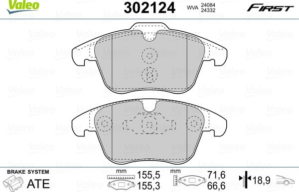 Valeo 302124 - Тормозные колодки, дисковые, комплект parts5.com