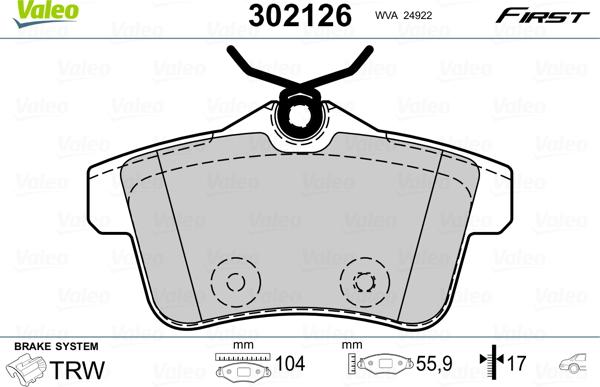 Valeo 302126 - Тормозные колодки, дисковые, комплект parts5.com