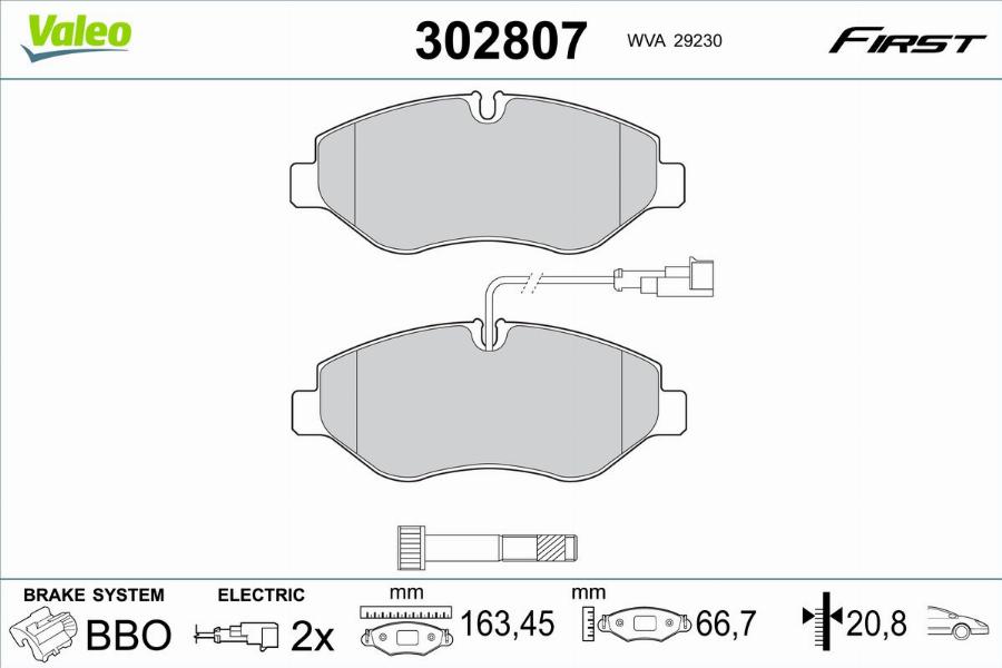 Valeo 302807 - Тормозные колодки, дисковые, комплект parts5.com