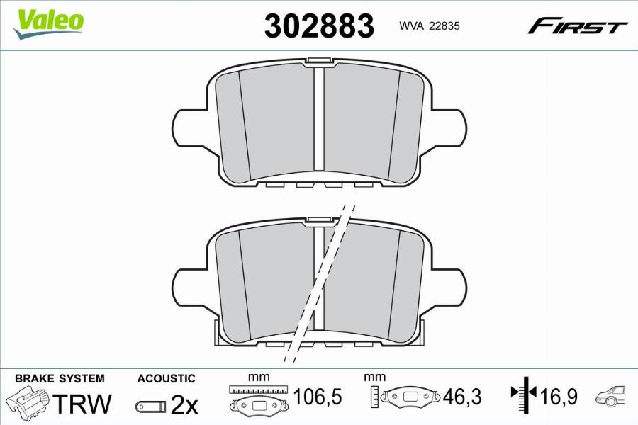 Valeo 302883 - Тормозные колодки, дисковые, комплект parts5.com