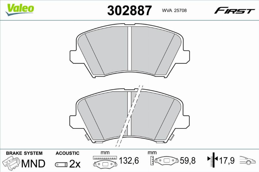 Valeo 302887 - Тормозные колодки, дисковые, комплект parts5.com