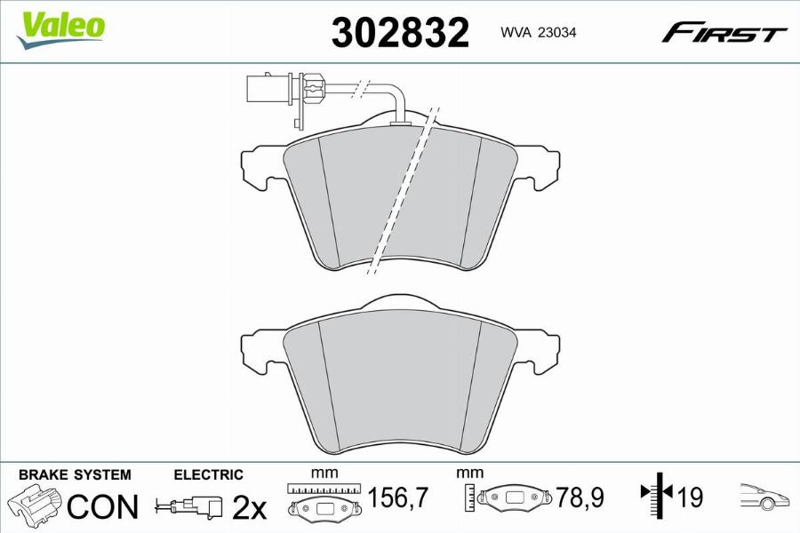 Valeo 302832 - Тормозные колодки, дисковые, комплект parts5.com