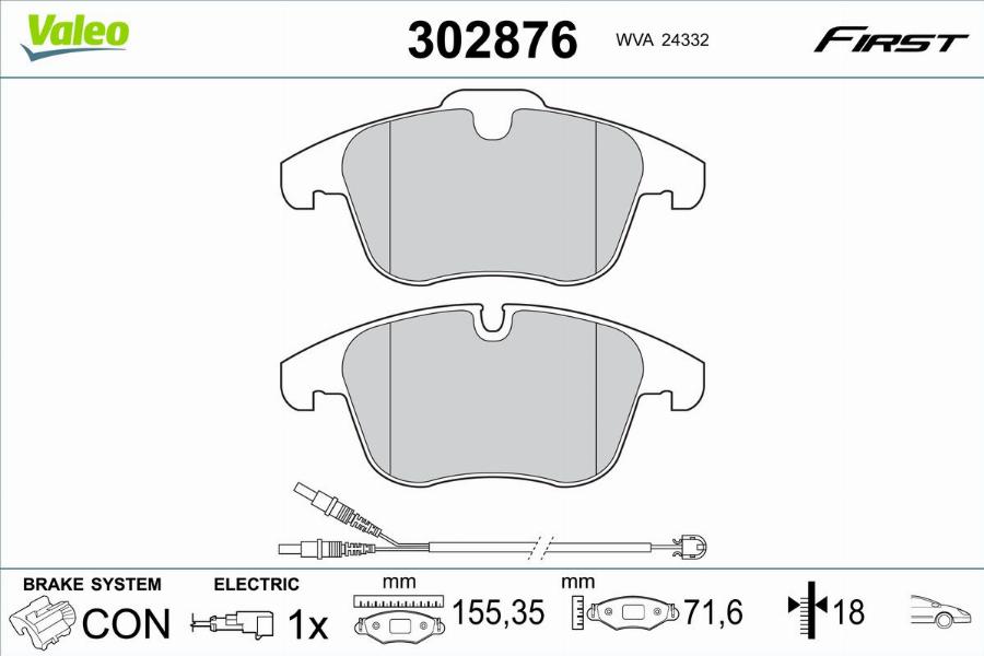 Valeo 302876 - Тормозные колодки, дисковые, комплект parts5.com