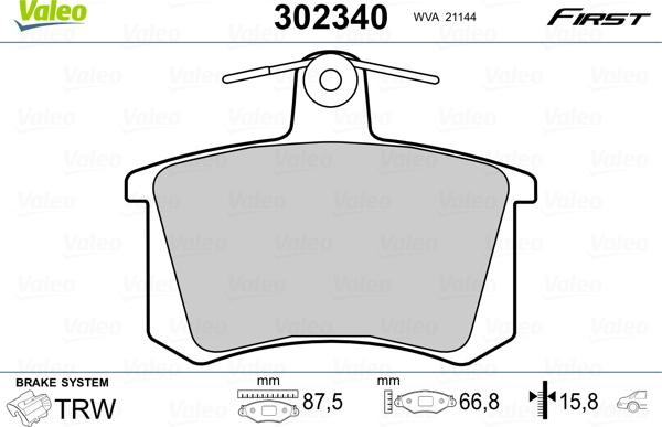 Valeo 302340 - Тормозные колодки, дисковые, комплект parts5.com