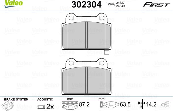 Valeo 302304 - Тормозные колодки, дисковые, комплект parts5.com